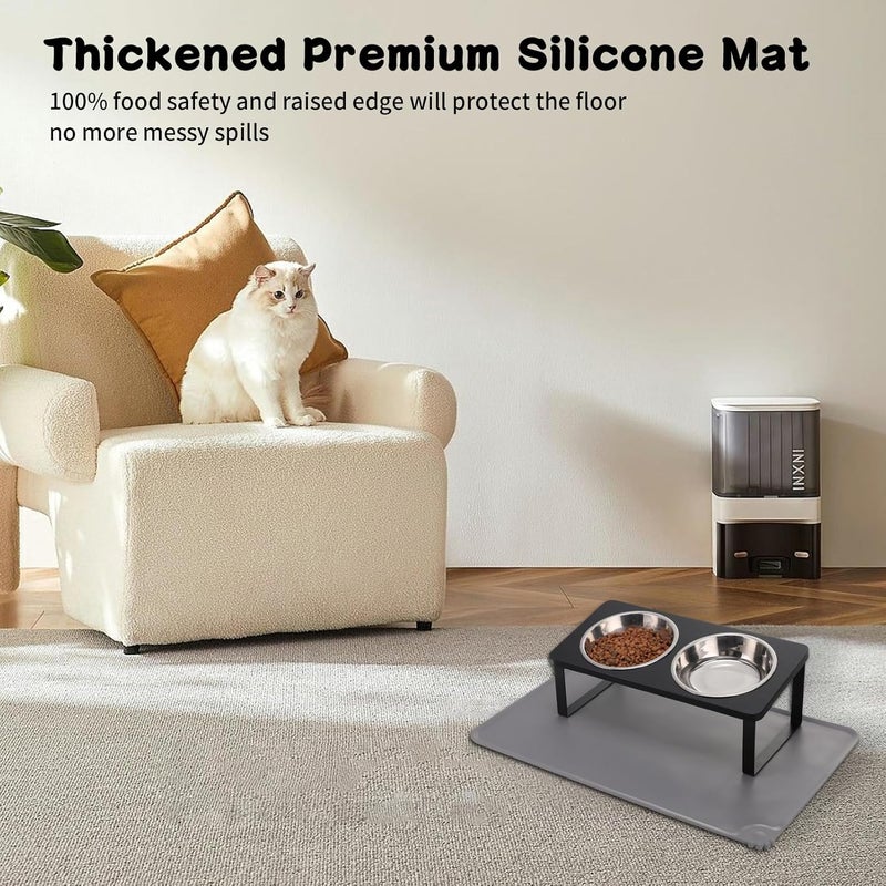 Summark Upgraded Elevated Cat Bowls with Food Mat,15°Tilted Stand Anti Vomiting Raised Cat Dishes for Food and Water,2 Stainless Steel Bowls for Cats and Puppy（Black） - Image 3